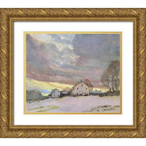 Maple Street Sunset Gold Ornate Wood Framed Art Print with Double Matting by Calcasola, Stephen