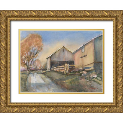 Somers Farm Scene Gold Ornate Wood Framed Art Print with Double Matting by Calcasola, Stephen