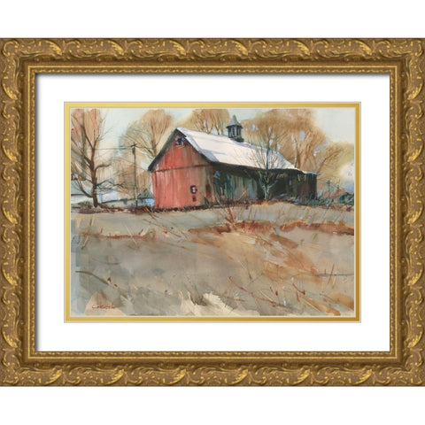 Cumington Old Barn Gold Ornate Wood Framed Art Print with Double Matting by Calcasola, Stephen