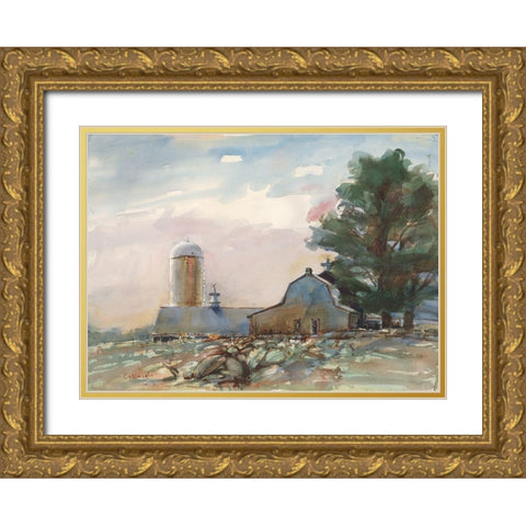 Connecticut Valley Farm Gold Ornate Wood Framed Art Print with Double Matting by Calcasola, Stephen
