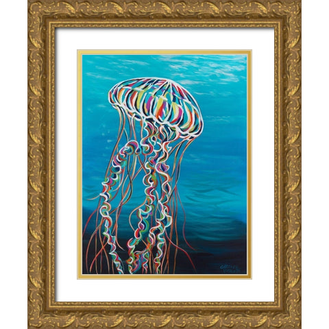 Colorful Jellyfish I Gold Ornate Wood Framed Art Print with Double Matting by Vitaletti, Carolee