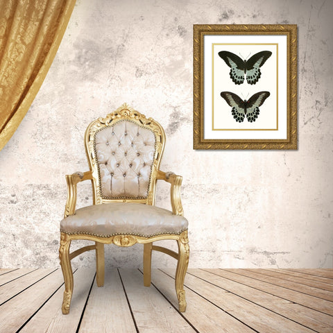 Antique Blue Butterflies II Gold Ornate Wood Framed Art Print with Double Matting by Vision Studio