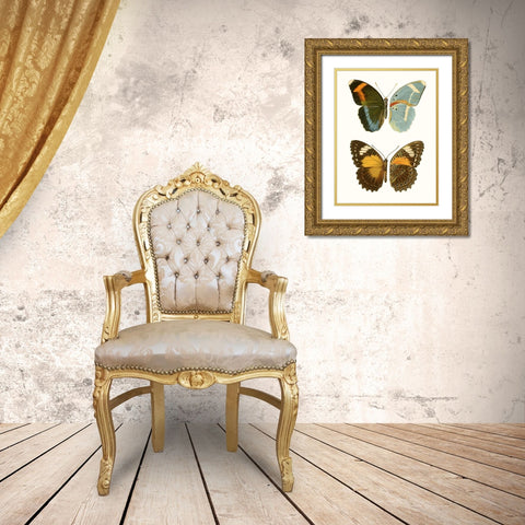 Antique Blue Butterflies III Gold Ornate Wood Framed Art Print with Double Matting by Vision Studio