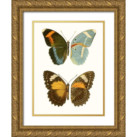 Antique Blue Butterflies III Gold Ornate Wood Framed Art Print with Double Matting by Vision Studio