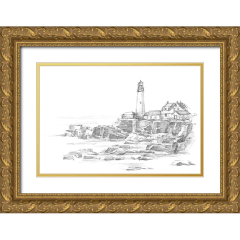 Lighthouse Sketch II Gold Ornate Wood Framed Art Print with Double Matting by Harper, Ethan