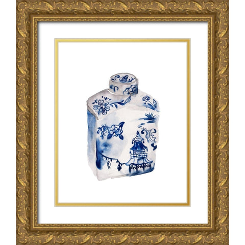 Indigo Vase I Gold Ornate Wood Framed Art Print with Double Matting by Wang, Melissa