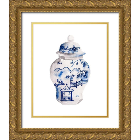 Indigo Vase II Gold Ornate Wood Framed Art Print with Double Matting by Wang, Melissa