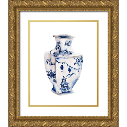 Indigo Vase III Gold Ornate Wood Framed Art Print with Double Matting by Wang, Melissa