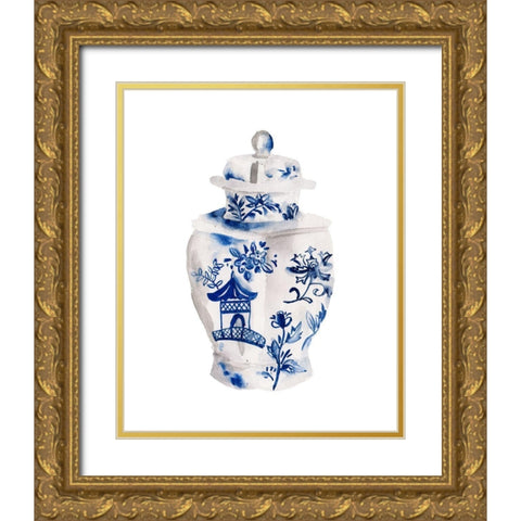 Indigo Vase IV Gold Ornate Wood Framed Art Print with Double Matting by Wang, Melissa