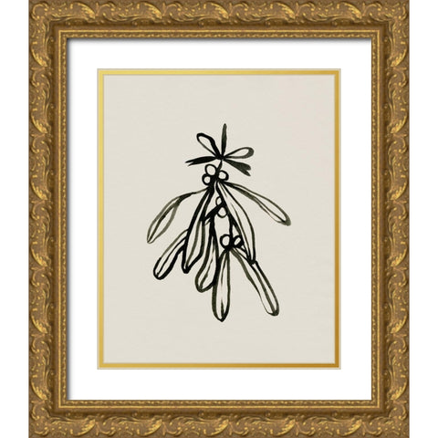 Mistletoe Sketch with Bows II Gold Ornate Wood Framed Art Print with Double Matting by Caroline, Emma