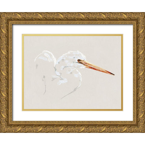 Bright Egret Sketch I Gold Ornate Wood Framed Art Print with Double Matting by Caroline, Emma