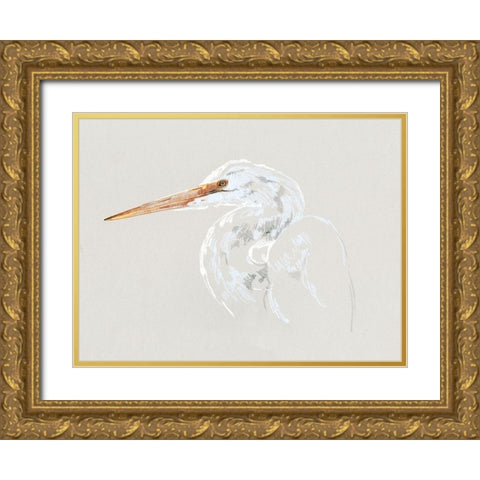 Bright Egret Sketch II Gold Ornate Wood Framed Art Print with Double Matting by Caroline, Emma