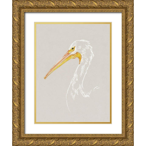 Bright Pelican Sketch I Gold Ornate Wood Framed Art Print with Double Matting by Caroline, Emma