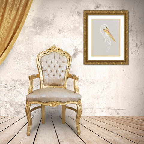 Bright Pelican Sketch II Gold Ornate Wood Framed Art Print with Double Matting by Caroline, Emma
