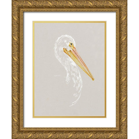 Bright Pelican Sketch II Gold Ornate Wood Framed Art Print with Double Matting by Caroline, Emma