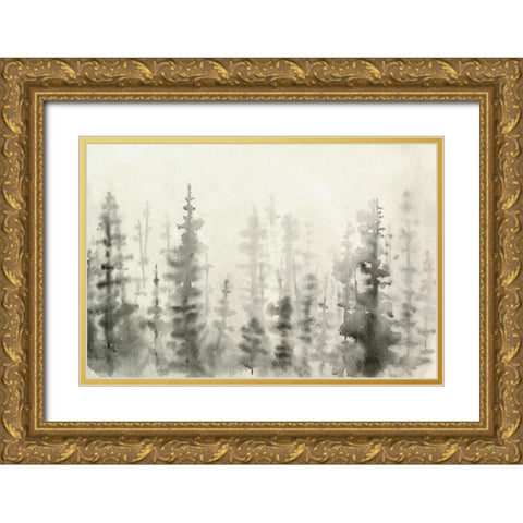 Ink Pine Woods III Gold Ornate Wood Framed Art Print with Double Matting by Caroline, Emma