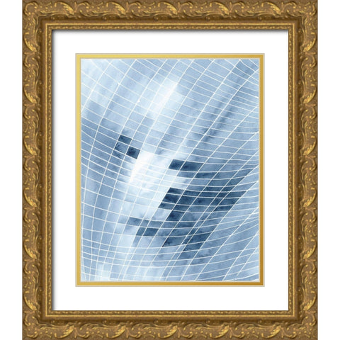 Blue Grid I Gold Ornate Wood Framed Art Print with Double Matting by Moore, Regina