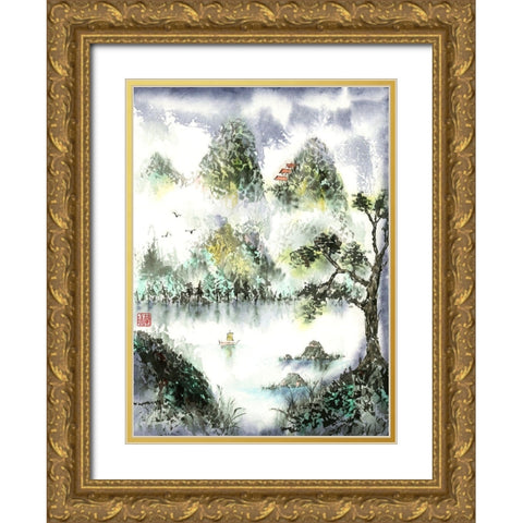 A Different View Gold Ornate Wood Framed Art Print with Double Matting by Rae, Nan
