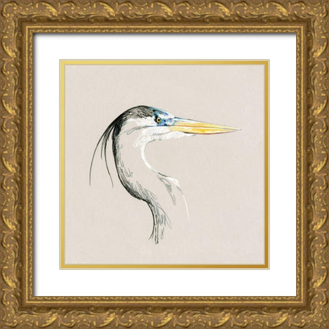 Bright Heron Sketch I Gold Ornate Wood Framed Art Print with Double Matting by Caroline, Emma