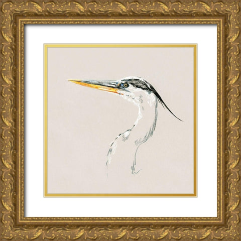 Bright Heron Sketch II Gold Ornate Wood Framed Art Print with Double Matting by Caroline, Emma