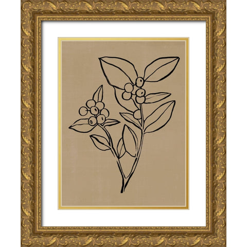 Winter Sprig II Gold Ornate Wood Framed Art Print with Double Matting by Warren, Annie