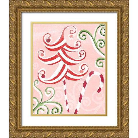 Candy Cane Holiday I Gold Ornate Wood Framed Art Print with Double Matting by Vess, June Erica