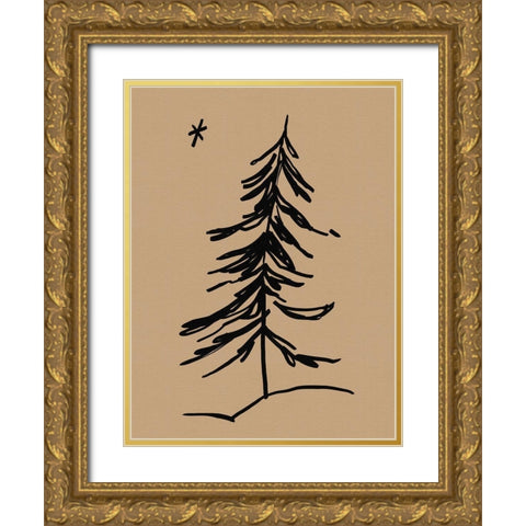 Winter Fir Sketch II Gold Ornate Wood Framed Art Print with Double Matting by Green, Jacob