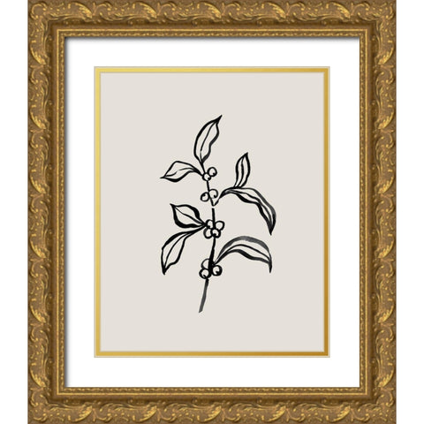 Loose Holly Sketch IV Gold Ornate Wood Framed Art Print with Double Matting by Caroline, Emma