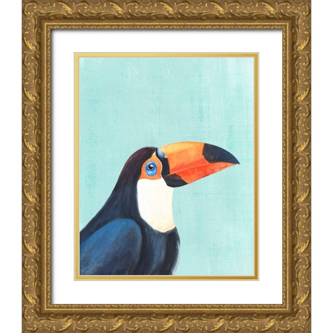 Exotic Bird on Blue II Gold Ornate Wood Framed Art Print with Double Matting by Warren, Annie