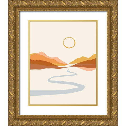 Geo Landscape Line II Gold Ornate Wood Framed Art Print with Double Matting by Barnes, Victoria
