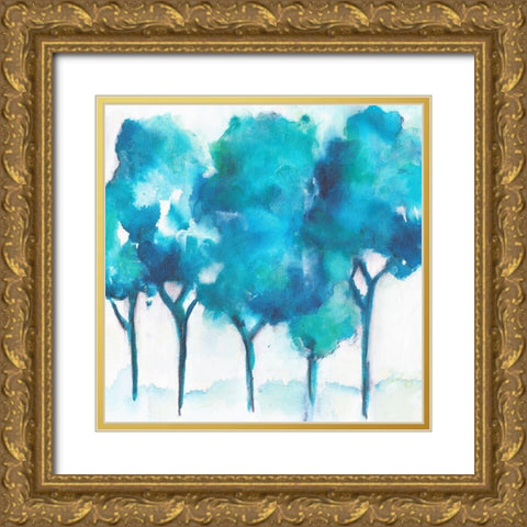 Turquoise Forest Gold Ornate Wood Framed Art Print with Double Matting by Combs, Joyce