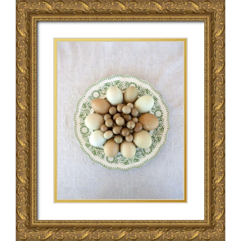 Eggs on Green Country Plate Gold Ornate Wood Framed Art Print with Double Matting by Soderman, Tania
