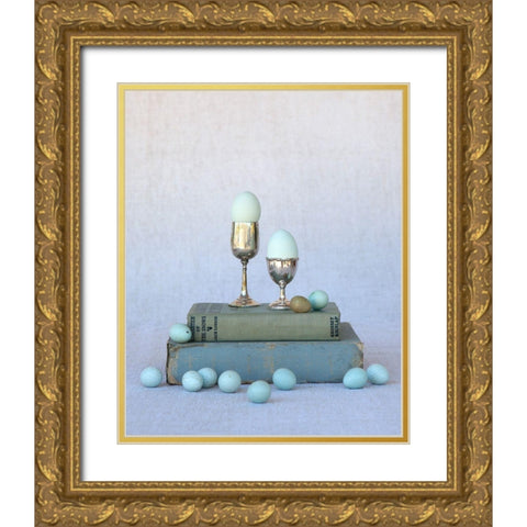 Egg Cups on Books Gold Ornate Wood Framed Art Print with Double Matting by Soderman, Tania