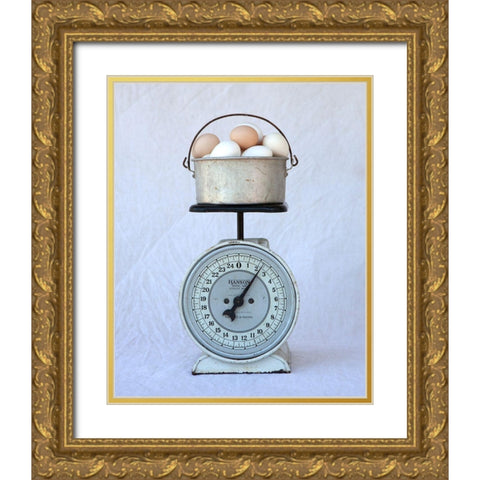 Eggs on Scale Gold Ornate Wood Framed Art Print with Double Matting by Soderman, Tania