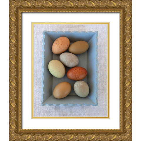Rainbow Eggs in Blue Box Gold Ornate Wood Framed Art Print with Double Matting by Soderman, Tania