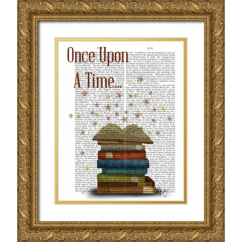 Once Upon A Time Books Gold Ornate Wood Framed Art Print with Double Matting by Fab Funky