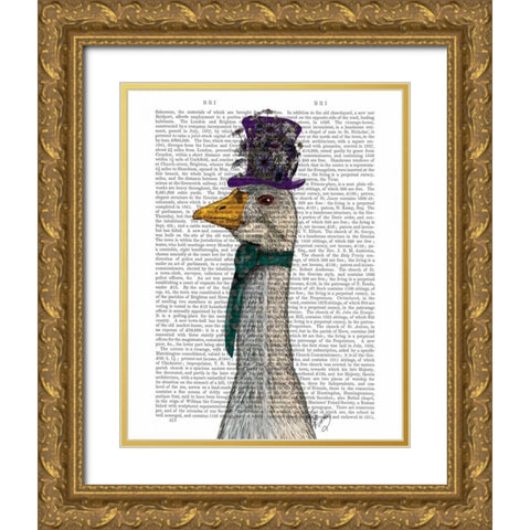 Goose in Purple Hat Gold Ornate Wood Framed Art Print with Double Matting by Fab Funky