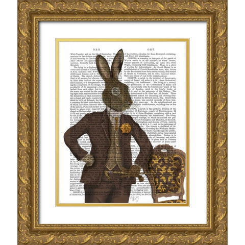 Dapper Hare Gold Ornate Wood Framed Art Print with Double Matting by Fab Funky