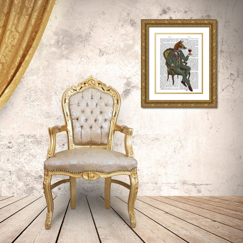 Wine Taster Fox Full Gold Ornate Wood Framed Art Print with Double Matting by Fab Funky