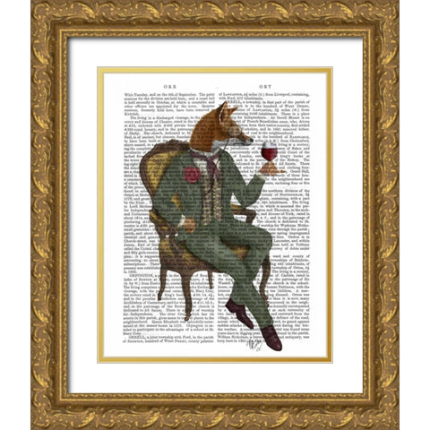 Wine Taster Fox Full Gold Ornate Wood Framed Art Print with Double Matting by Fab Funky