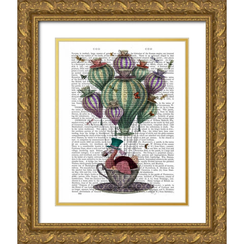 Dodo in Teacup with Dragonflies Gold Ornate Wood Framed Art Print with Double Matting by Fab Funky