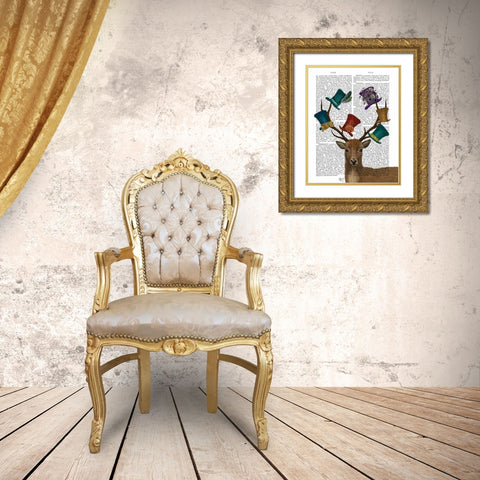 Hat Collector Deer Gold Ornate Wood Framed Art Print with Double Matting by Fab Funky