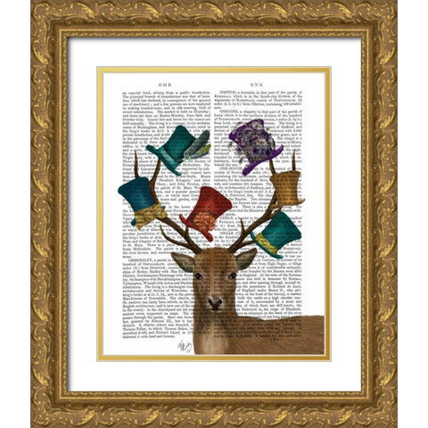 Hat Collector Deer Gold Ornate Wood Framed Art Print with Double Matting by Fab Funky