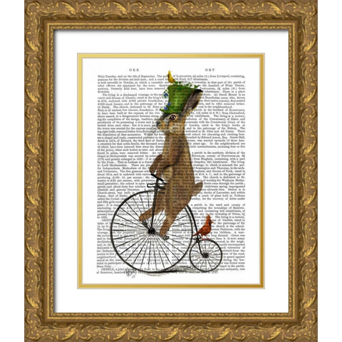 March Hare on Penny Farthing Gold Ornate Wood Framed Art Print with Double Matting by Fab Funky