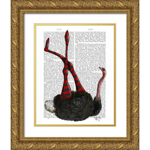 Ostrich with Striped Leggings Gold Ornate Wood Framed Art Print with Double Matting by Fab Funky
