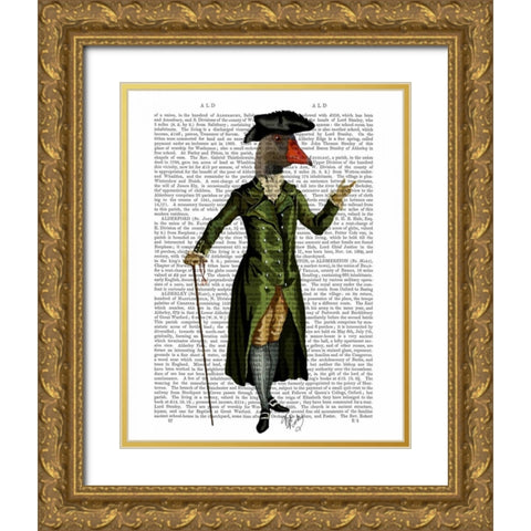 Goose in Green Regency Coat Gold Ornate Wood Framed Art Print with Double Matting by Fab Funky