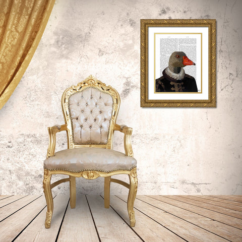 Elizabethan Goose in a Ruff Gold Ornate Wood Framed Art Print with Double Matting by Fab Funky
