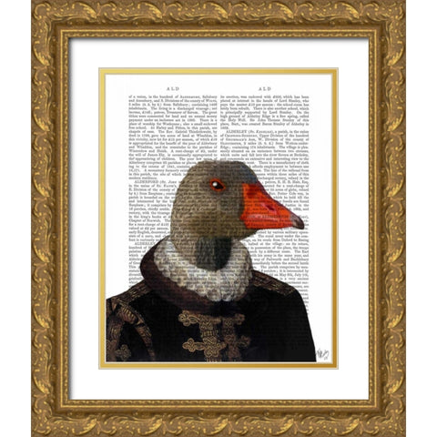 Elizabethan Goose in a Ruff Gold Ornate Wood Framed Art Print with Double Matting by Fab Funky