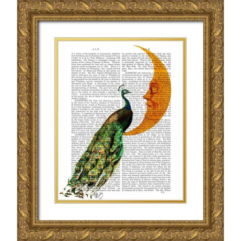 Peacock on the Moon Gold Ornate Wood Framed Art Print with Double Matting by Fab Funky