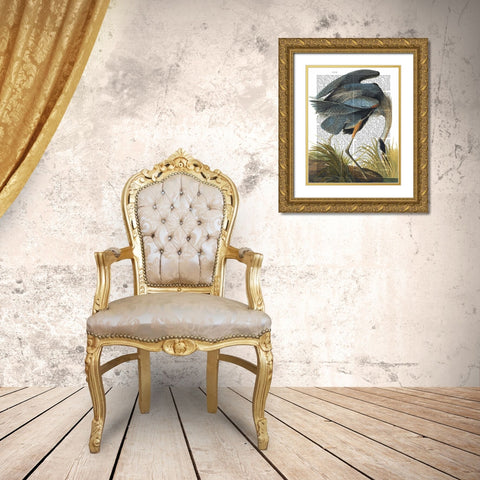 Blue Heron 1 Gold Ornate Wood Framed Art Print with Double Matting by Fab Funky
